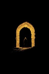 Mysterious Figure in Stone Archway at Night