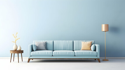 Modern Light Blue Living Room with Sofa and Decor