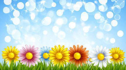 Obraz premium Colorful flowers with sparkling bokeh background