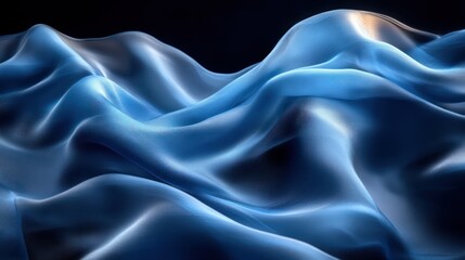Fototapeta premium Blue fabric waves, dark background, design element