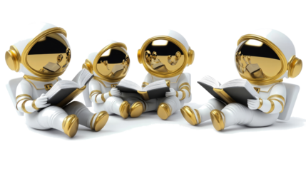 Golden Spacemen Reading Books Generative AI