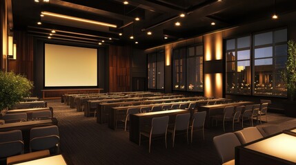 Naklejka premium Modern Conference Room with City View at Night