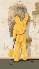Worker in Protective Suit Inspecting Mold Infestation
