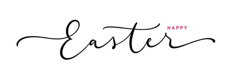 Happy Easter typography text. Holiday hand drawn calligraphy lettering design.