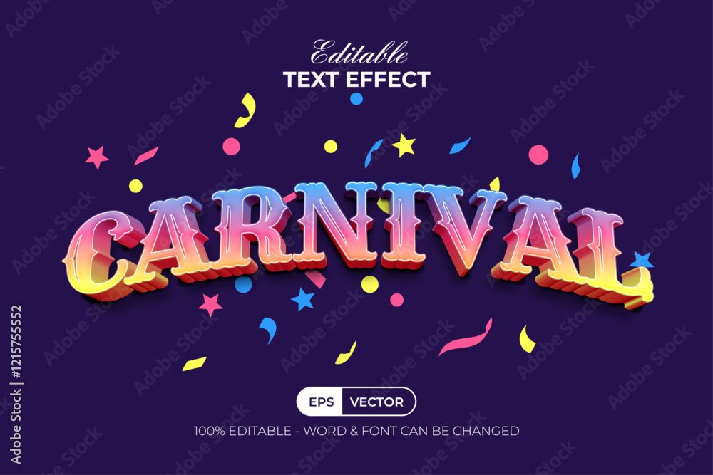 Poster carnival text effect 3d gradient color style. editable text effect.