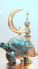 Ornate Turtle Carrying Crescent Moon And Minaret