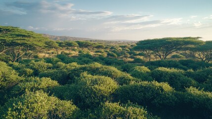 Obraz premium Serene African Savannah at Sunset: A Breathtaking Aerial View