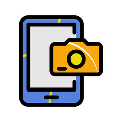 Mobile camera display with orange camera icon, ideal for technology blogs, mobile app promotions, photography websites, and social media posts.
