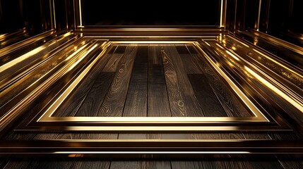 Obraz premium Dark Wood Floor with Golden Frame Accents