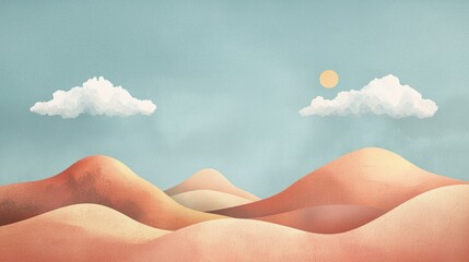 Fototapeta premium Serene Desert Landscape: Minimalist Artwork of Rolling Sand Dunes Under a Calm Sky
