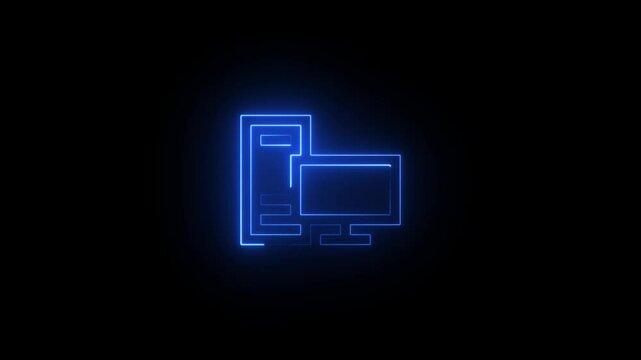 glowing neon Pc monitor neon icon. Simple thin line,reelancer home office space. Working at home vector flat style 
