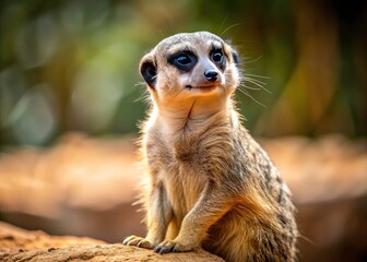 Fototapeta premium Meerkat Portrait Photography: Adorable Wildlife Photo, Cute Animal Image, Sitting Meerkat, Ground Level View, Nature Photography