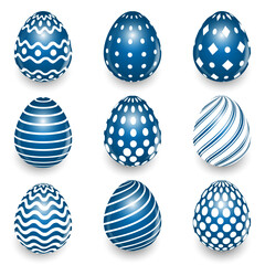 Blue Easter egg set and various patterns