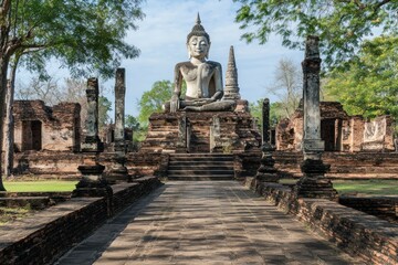 Majestic Buddha Statue at Sukhothai Historical Park Thailand