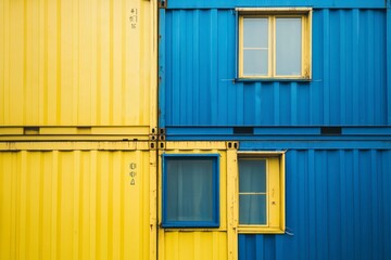 Colorful Shipping Container Wall with Windows