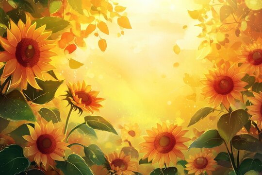 Sunflowers Golden Field Artistic Painting Print