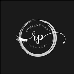 RP Elegant Circular Logo Design with Feather and Calligraphic Text