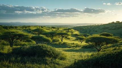 Serene African Savannah Sunset Landscape