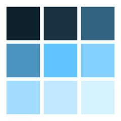 Fototapeta premium Blue color palette. Gradient tone set. Cool shades grid. Bright vector squares.