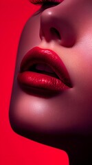 Obraz premium Captivating Crimson Lips A Glamorous Close up Portrait