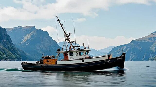 Unidentifiable fishermen on a vessel at sea