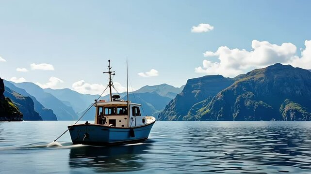 Unidentifiable fishermen on a vessel at sea