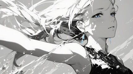 モノクロの踊る女の子のイラスト4