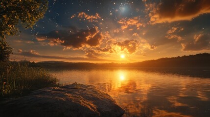 Obraz premium Serene Sunset over a Tranquil Lake