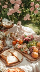 Delightful Spring Picnic With Sandwiches Fruit And Bread
