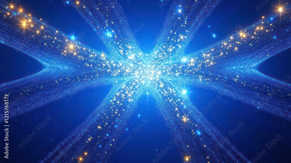 Poster Abstract cosmic background with glowing particles and light streaks converging at the center.