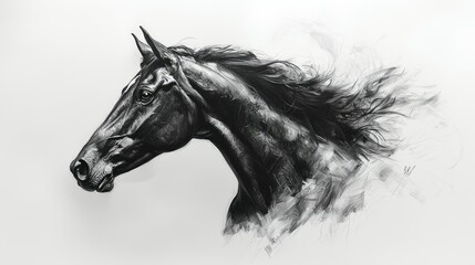 Majestic Black Horse Profile Artistic Rendering