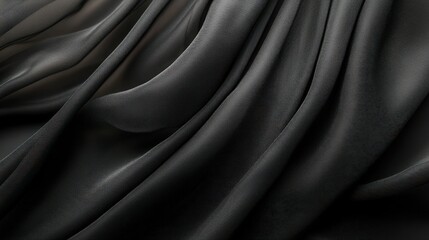 Fototapeta premium Dark fabric draped elegantly, studio shot, textured background, design use