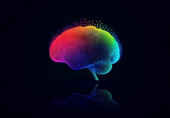 Fototapeta premium Colorful digital brain with reflection on black background.