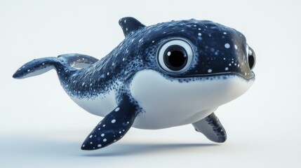 Cute cartoon whale shark with large eyes and spotted blue skin