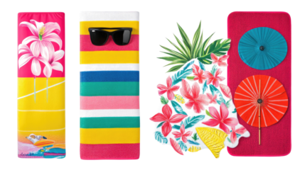 Colorful Beach Towels on Transparent Background Generative AI