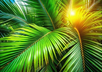 Obraz premium Stunning Drone Close-Up Palm Tree Photography: Lush Tropical Leaves, Detailed Texture