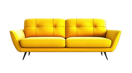 Fototapeta premium modern. stylish yellow sofa with a sleek design. characterized by its smooth fabric. tufted cushions. and tapered legs it serves as a vibrant centerpiece for contemporary living spaces. enhancing the