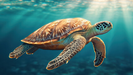 Obraz premium majestic sea turtle gracefully swims near ocean floor