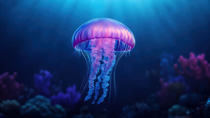 Fototapeta premium peaceful underwater scene with glowing jellyfish