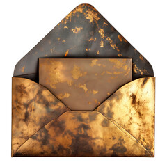 A half open envelope with a greeting card inside, cut out. Isolated on transparent or white background