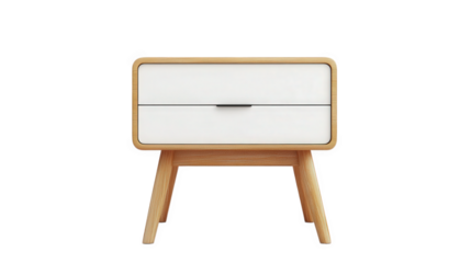 a modern nightstand featuring a minimalist design with a white drawer and wooden legs. ideal for bedroom storage and decor its sleek appearance complements contemporary interiors
