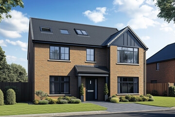 レンガを基調とした高品質でスタイリッシュな新築住宅　庭付き家の外観デザイン