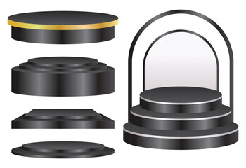3d black gold podium set vector illustration