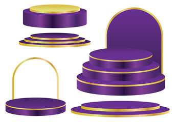 3d elegant gold silver purple podium set vector illustration