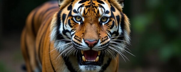 Fototapeta premium A majestic tiger showcasing its striking features in a lush habitat.