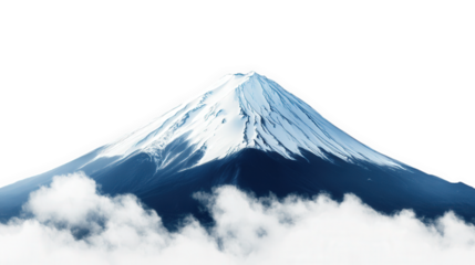 a majestic snow-capped mountain rising above a layer of soft clouds. set against a bright. clear sky the peak is sharply defined. showcasing the natural beauty and grandeur of mountainous landscapes.