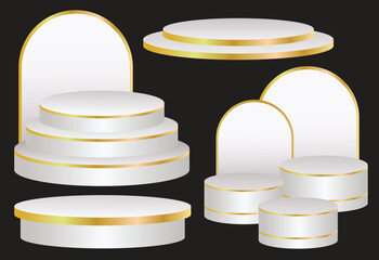 3d white gold podium set vector illustration