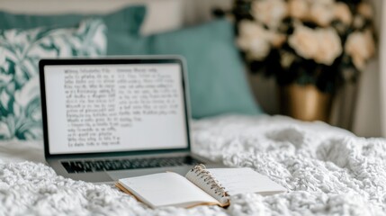 Women’s History Month concept. Woman writing in a journal while surrounded by inspiring decor in a cozy bedroom