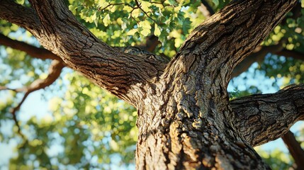 Fototapeta premium Majestic Oak Tree Trunk: A Close-Up View of Nature's Resilience