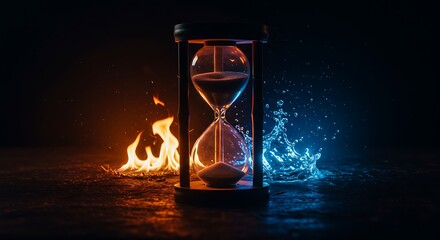 Hourglass with Fire and Water Time, Contrast, and Change